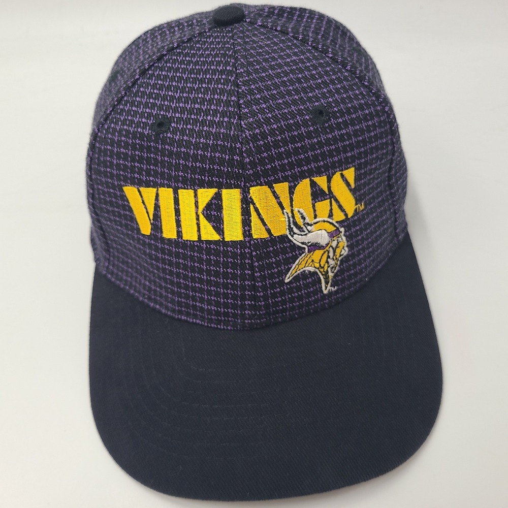 Vintage Minnesota Vikings Hat Adjustable Purple Black NFL Grid Wool Blend Men
